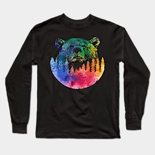 Bear Forest Paint Design Long Sleeve T-Shirt